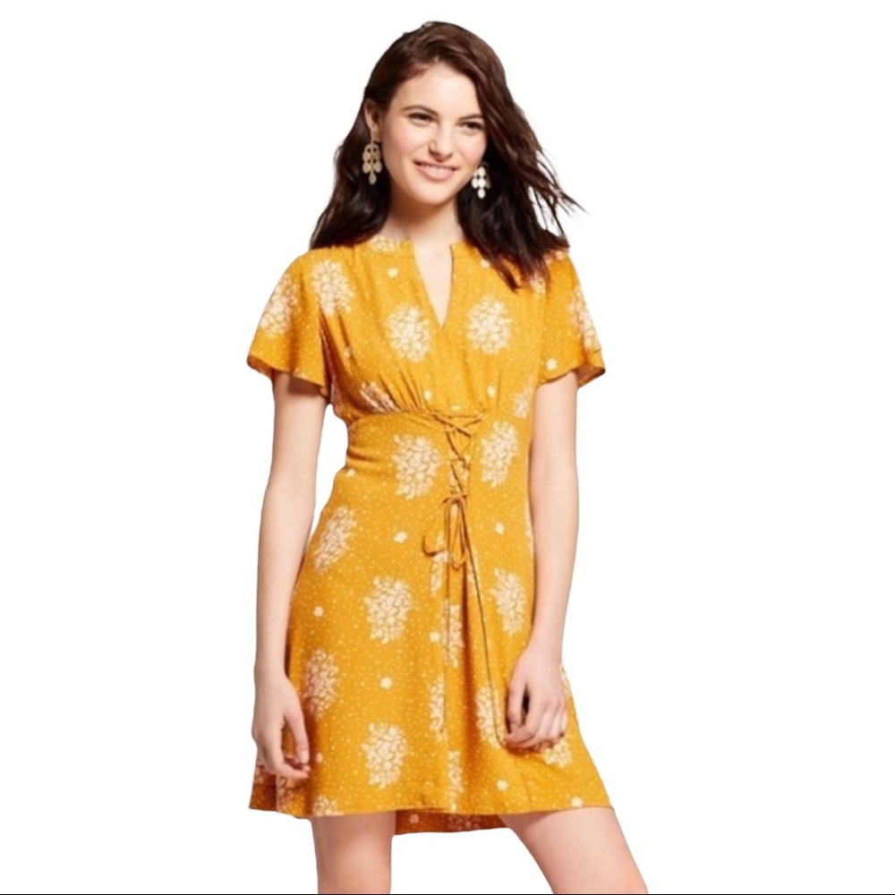 Floral Yellow Fit Flare spring easter summer dress XXL